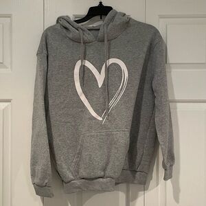 gray hoodie with white heart